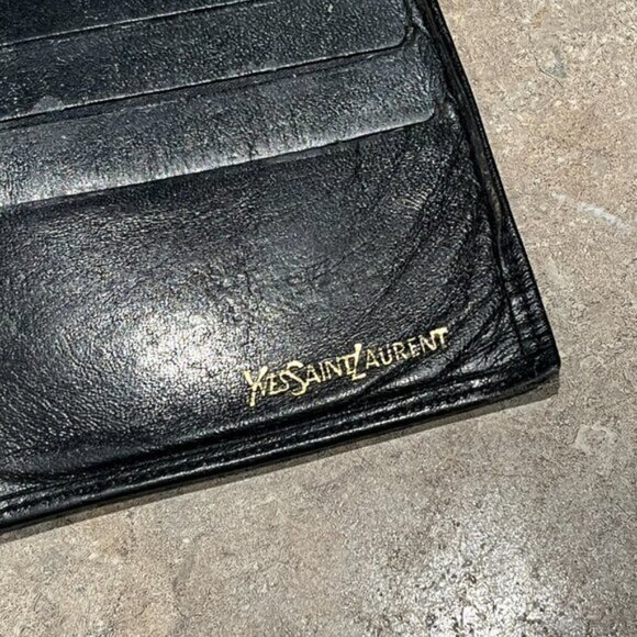 YSL YVES SAINT-LAURENT Logo Bifold Black Leather Wallet Gucci Hermes Tom Ford - Picture 5 of 10